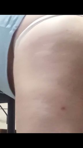 My tail always looks very tempting when I wear my very small white thong.   Clip 2