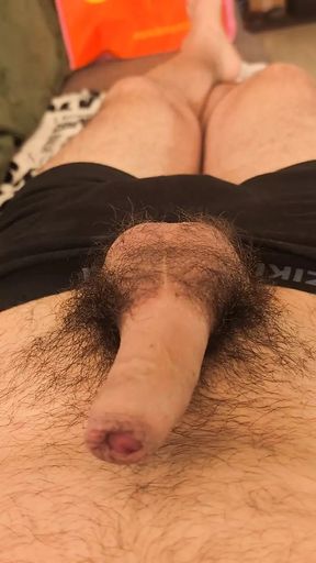 Hairy boy jerks himself and cums in his undies