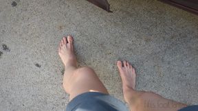 Fifi driving home barefoot and stopping to walk in a bluebonnet field