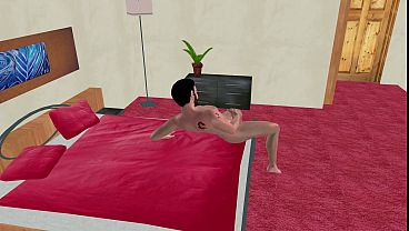 Animated 3D Gay Porn - Handsome Man Shaking Dick on Bed then Fingering Ass on Floor