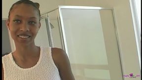 Slim Chocolate Babe Experiences an Intense Orgasm While a Guy Drills Her Shaved Cunt