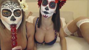 Naughty chicks with weird makeup go crazy while masturbating wet pussies