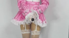 Gagged Pink Satin & Latex Sissy Cums & Squirts