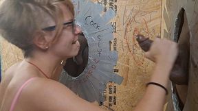 18yo nerdy blonde teen with glasses gets all of her holes filled with bbc cum at interracial gloryhole gangbang ft savannah