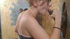 18yo nerdy blonde teen with glasses gets all of her holes filled with bbc cum at interracial gloryhole gangbang ft savannah