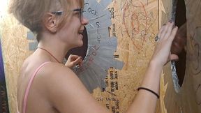 18yo nerdy blonde teen with glasses gets all of her holes filled with bbc cum at interracial gloryhole gangbang ft savannah