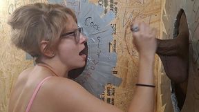 18yo nerdy blonde teen with glasses gets all of her holes filled with bbc cum at interracial gloryhole gangbang ft savannah