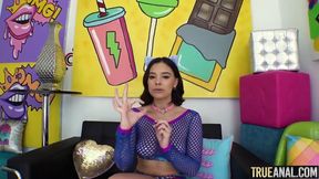 Violet Starr takes a big cock up her tight anal hole then cums on his face