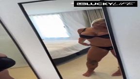 Busty blonde Cameron Cohen sucks and jerks off a big cock in Mallorca