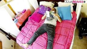 Naughty slut eats cum after riding a huge cock with a condom on