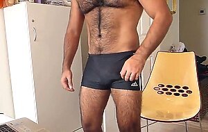 Hairy Asian Guy Strokes His Big Cock