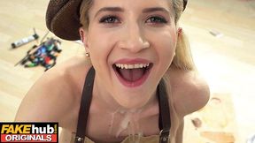 Hot blonde artist sucks and rides hard cock