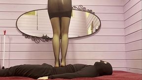 Nylon Mistress trample her slave