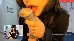 elvira cosplay fucking and playing with her huge bad dragon dildo cumming in her mouth try not to cum challenge