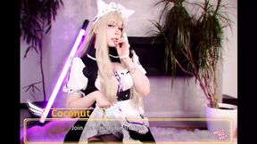 Sexy blonde Mollyredwolf plays with giant dick and takes a creampied