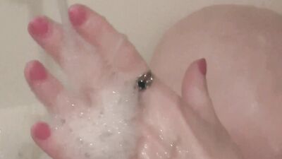 Milf. Milf site XHamster. Soapy foam on tits, pussy, legs, ass. Sexy blonde Milf takes bathroom. Big natural tits. Hairy pussy