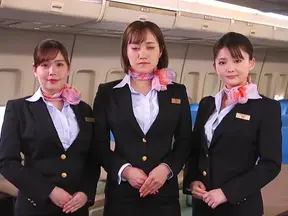 Horny Japanese Stewardess Gives Blowjob To Passengers On Flight Voyage
