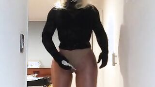 Cheryl&s brilliant rump (trans, crossdress, gams, gap, tights, high stilettos, damsel mask, mask, hose pipe)