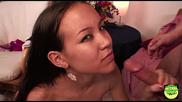 Asian brunette in amateur film loves his big white cock and cant get enough
