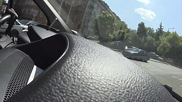 Joss lescsaf shows off while driving naked in this car. With he's BBC in soft mode