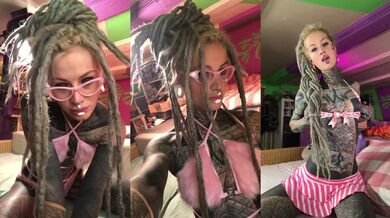 Glasses & Fur Lingerie Tattooed Cutie Creams on Her Dildo