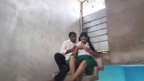 18 Years Old Virgin College Girl Romance and Boobs Press with Her Boyfriend in College Balcony
