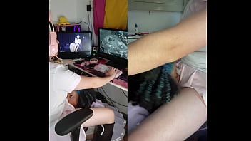 Blowjob while playing games on my trans GF