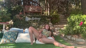 feral little fairy plays with her pussy in the garden