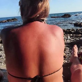 Best friend jerked of a guy on public beach HUGE cum