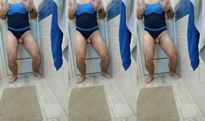 One piece swimsuit boy gets stuffed till he chokes on big dick