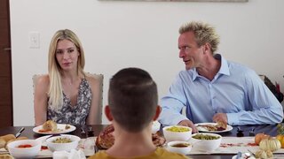 Two girls with great bodies team up to fuck on Thanksgiving