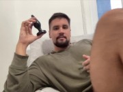 Neron plays with a butt plug and shoots his load in less than five min