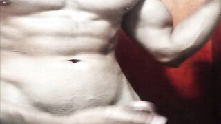 Warm muscle boy flashes off his meaty jizz-shotgun at the gym douche.