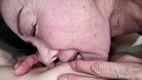 Mature Japanese brunette Jun Shiramine excites a man for sex on the floor.