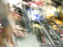 Blonde Flashes Tits In Scooter Store For Money