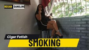 wearing high heels, with her legs crossed, and smoking cigarettes (3)