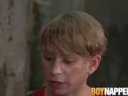 Young sub twink Daniel Hausser tied up in BDSM dungeon