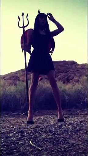 Devil trans tease near trail till she gushes massive cock load