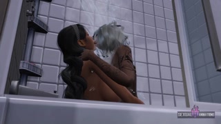 Lesbian Girlfriends Shower Together in Bathtub, A Taste of a Big Plastic Cock - SHA