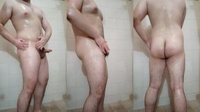 muscular stud showers after his workout