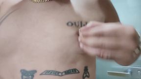 Showing Tattooed Breasts and Pierced Nipples - Squeezing and Touching Breasts - Tits Play