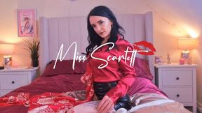 Scarlett's sexy red blouse & leather skirt satin fuck