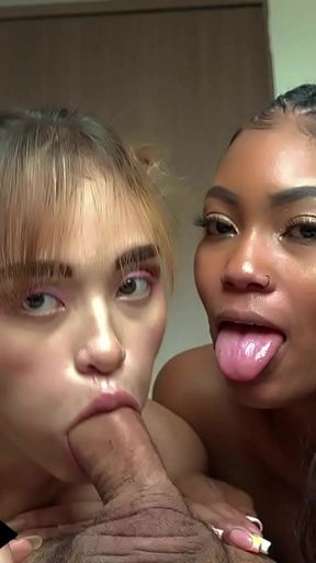 Ebony Latina Teens Take Huge Cock Deepthroat Threesome   Clip 1