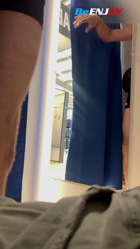 BeENJoY - 2nd very risky video in the booth- grabs twice while jerking off and I open the curtain 3 times completely naked