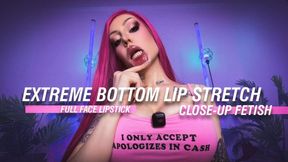 Extreme Bottom Lip Stretch – Full Face Lipstick Close-Up Fetish