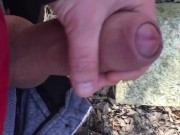 Uncut thick cock cumshot with just slightly pulling back and forth foreskin outside
