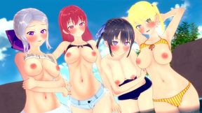 Fucked harems of Saki, Nagisa, Rika, Shino, creampie, kanojo mo kanojo, hentai uncensored