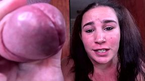 Smoking slut verbal humiliates sissy faggot, BJ and facial encouragement.