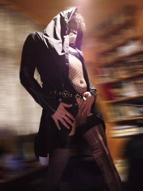 Goth Crossdresser Solo Masturbation in Choker &amp; Fishnet Thighs