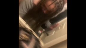 Blasian Bent Over Bathroom Sink While Roommates In Other Room